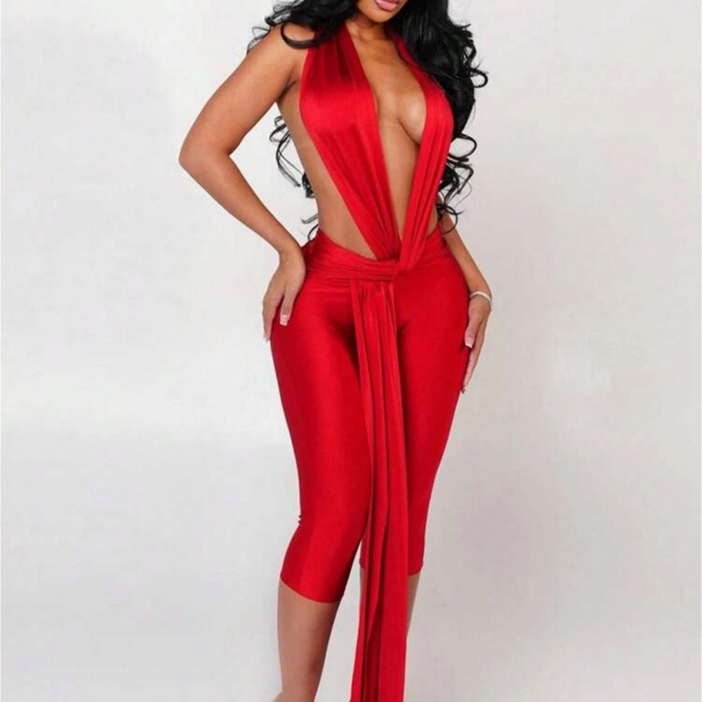 Elegant Red Halter Jumpsuit